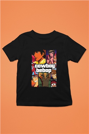 Cowboy Bebop Baskılı Unisex Siyah Çocuk Tişört - Tshirt