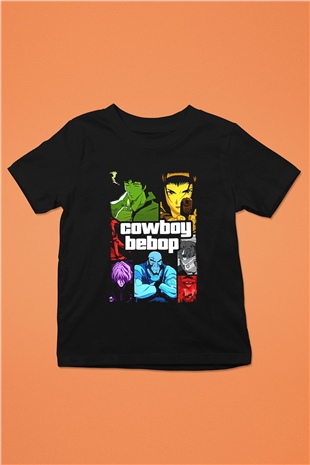 Cowboy Bebop Baskılı Unisex Siyah Çocuk Tişört - Tshirt
