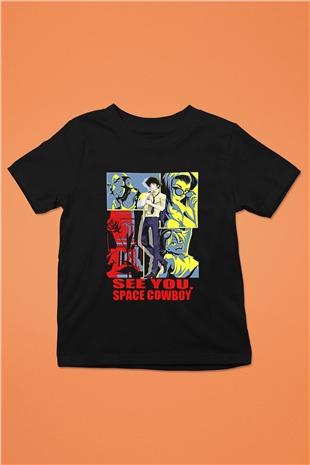 Cowboy Bebop Baskılı Unisex Siyah Çocuk Tişört - Tshirt