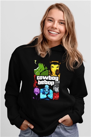 Cowboy Bebop Baskılı Unisex Siyah Hoodie