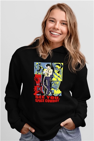 Cowboy Bebop Baskılı Unisex Siyah Hoodie
