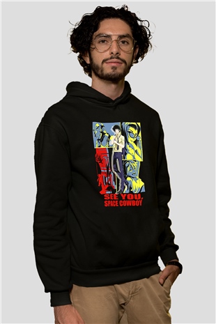 Cowboy Bebop Baskılı Unisex Siyah Hoodie