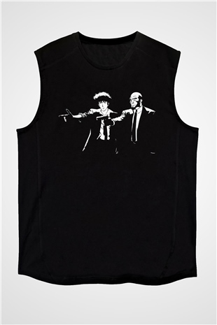 Cowboy Bebop Baskılı Unisex Siyah Kolsuz Tişört - Tshirt