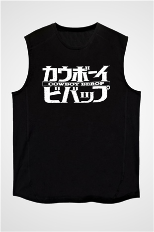 Cowboy Bebop Baskılı Unisex Siyah Kolsuz Tişört - Tshirt