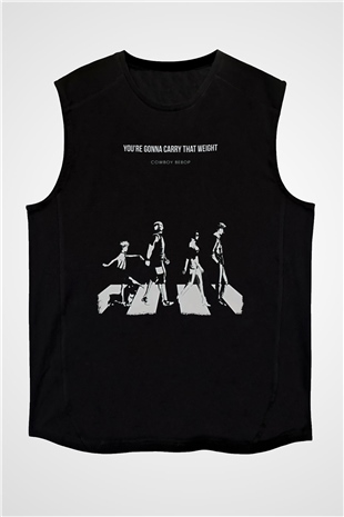 Cowboy Bebop Baskılı Unisex Siyah Kolsuz Tişört - Tshirt