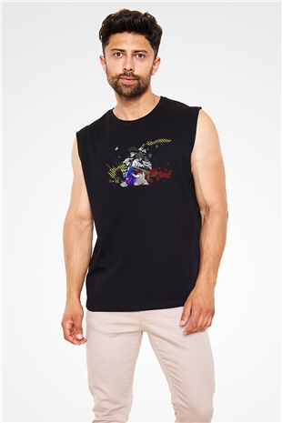 Cowboy Bebop Baskılı Unisex Siyah Kolsuz Tişört - Tshirt