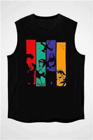 Cowboy Bebop Baskılı Unisex Siyah Kolsuz Tişört - Tshirt
