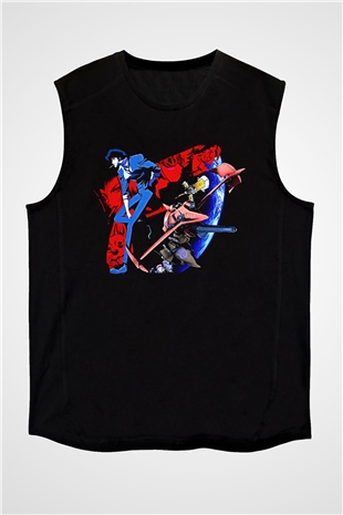 Cowboy Bebop Baskılı Unisex Siyah Kolsuz Tişört - Tshirt