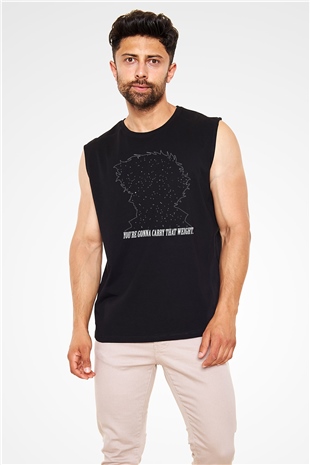 Cowboy Bebop Baskılı Unisex Siyah Kolsuz Tişört - Tshirt