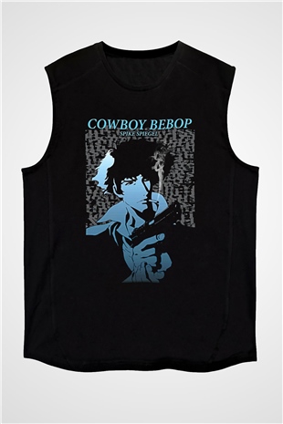 Cowboy Bebop Baskılı Unisex Siyah Kolsuz Tişört - Tshirt