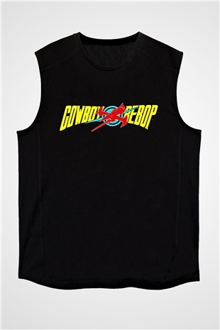 Cowboy Bebop Baskılı Unisex Siyah Kolsuz Tişört - Tshirt