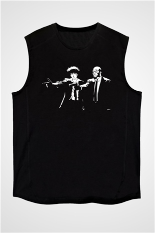 Cowboy Bebop Baskılı Unisex Siyah Kolsuz Tişört - Tshirt