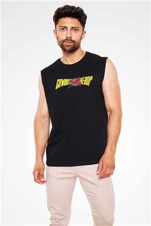 Cowboy Bebop Baskılı Unisex Siyah Kolsuz Tişört - Tshirt