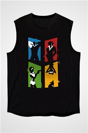 Cowboy Bebop Baskılı Unisex Siyah Kolsuz Tişört - Tshirt
