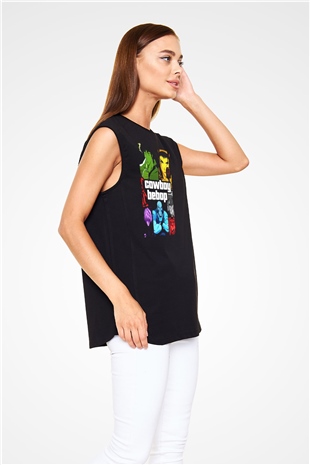 Cowboy Bebop Baskılı Unisex Siyah Kolsuz Tişört - Tshirt