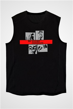 Cowboy Bebop Baskılı Unisex Siyah Kolsuz Tişört - Tshirt