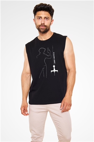 Cowboy Bebop Baskılı Unisex Siyah Kolsuz Tişört - Tshirt