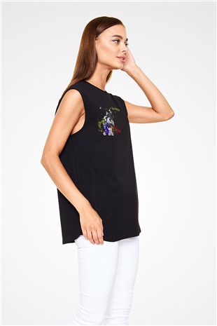 Cowboy Bebop Baskılı Unisex Siyah Kolsuz Tişört - Tshirt