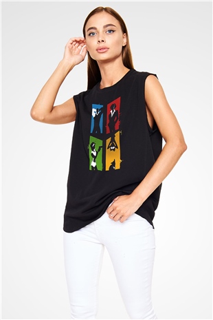 Cowboy Bebop Baskılı Unisex Siyah Kolsuz Tişört - Tshirt
