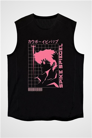 Cowboy Bebop Baskılı Unisex Siyah Kolsuz Tişört - Tshirt
