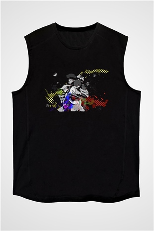 Cowboy Bebop Baskılı Unisex Siyah Kolsuz Tişört - Tshirt