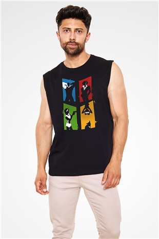 Cowboy Bebop Baskılı Unisex Siyah Kolsuz Tişört - Tshirt