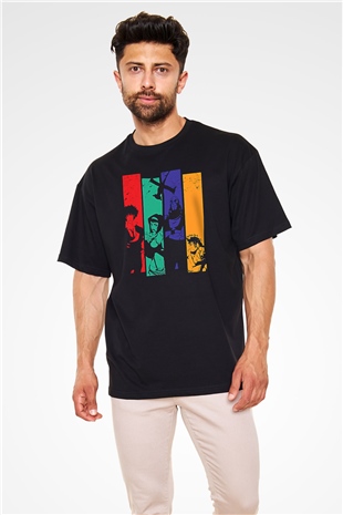 Cowboy Bebop Baskılı Unisex Siyah Oversize Tişört - Tshirt
