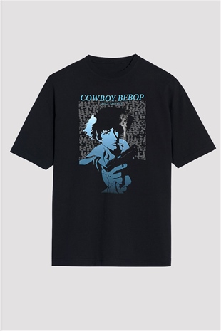 Cowboy Bebop Baskılı Unisex Siyah Oversize Tişört - Tshirt