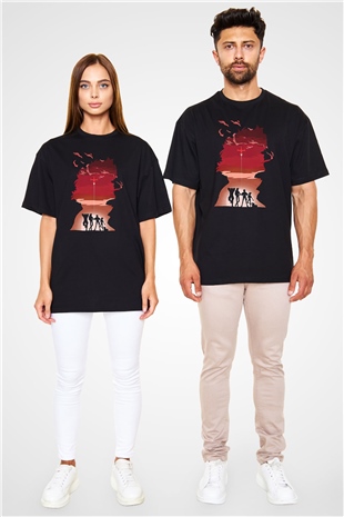 Cowboy Bebop Baskılı Unisex Siyah Oversize Tişört - Tshirt