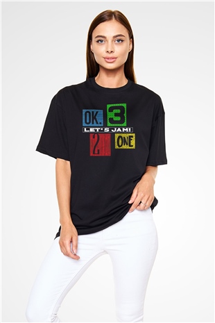 Cowboy Bebop Baskılı Unisex Siyah Oversize Tişört - Tshirt