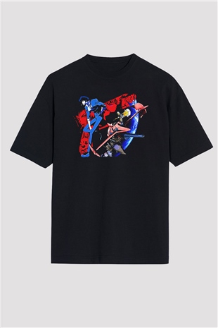 Cowboy Bebop Baskılı Unisex Siyah Oversize Tişört - Tshirt