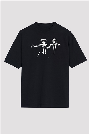 Cowboy Bebop Baskılı Unisex Siyah Oversize Tişört - Tshirt