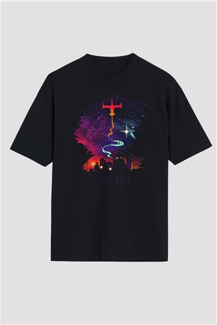 Cowboy Bebop Baskılı Unisex Siyah Oversize Tişört - Tshirt