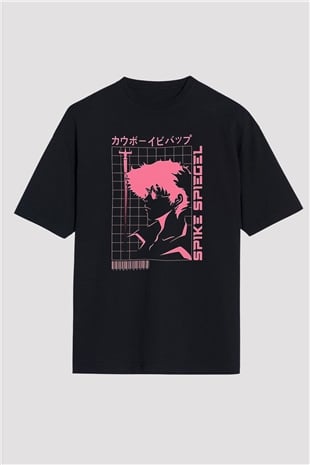 Cowboy Bebop Baskılı Unisex Siyah Oversize Tişört - Tshirt