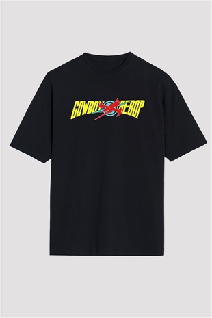 Cowboy Bebop Baskılı Unisex Siyah Oversize Tişört - Tshirt