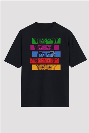 Cowboy Bebop Baskılı Unisex Siyah Oversize Tişört - Tshirt
