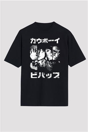 Cowboy Bebop Baskılı Unisex Siyah Oversize Tişört - Tshirt