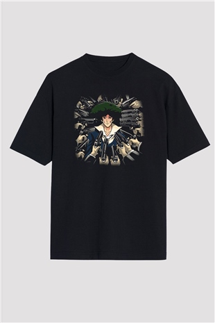 Cowboy Bebop Baskılı Unisex Siyah Oversize Tişört - Tshirt