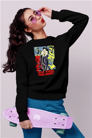 Cowboy Bebop Baskılı Unisex Siyah Sweatshirt