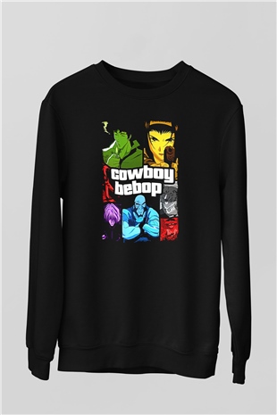Cowboy Bebop Baskılı Unisex Siyah Sweatshirt
