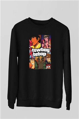 Cowboy Bebop Baskılı Unisex Siyah Sweatshirt