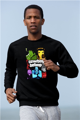 Cowboy Bebop Baskılı Unisex Siyah Sweatshirt