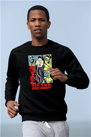 Cowboy Bebop Baskılı Unisex Siyah Sweatshirt