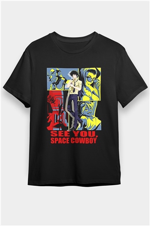 Cowboy Bebop Baskılı Unisex Siyah Tişört - Tshirt