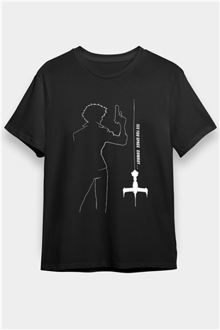 Cowboy Bebop Baskılı Unisex Siyah Tişört - Tshirt