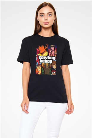 Cowboy Bebop Baskılı Unisex Siyah Tişört - Tshirt