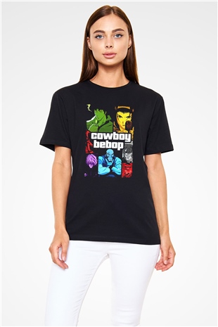 Cowboy Bebop Baskılı Unisex Siyah Tişört - Tshirt