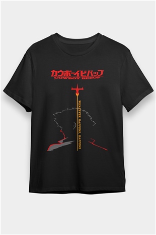 Cowboy Bebop Baskılı Unisex Siyah Tişört - Tshirt