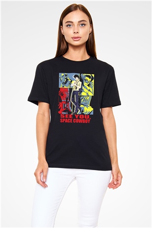 Cowboy Bebop Baskılı Unisex Siyah Tişört - Tshirt
