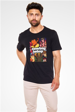 Cowboy Bebop Baskılı Unisex Siyah Tişört - Tshirt